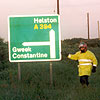 Costas Constantine (Greek) by the sign in Cornwall pointing to Constantine and Gweek - we couldn't resist a photo